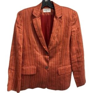 GIANNI Linen Petite Orange Striped Blazer Size 8 Imported Fabric Vintage